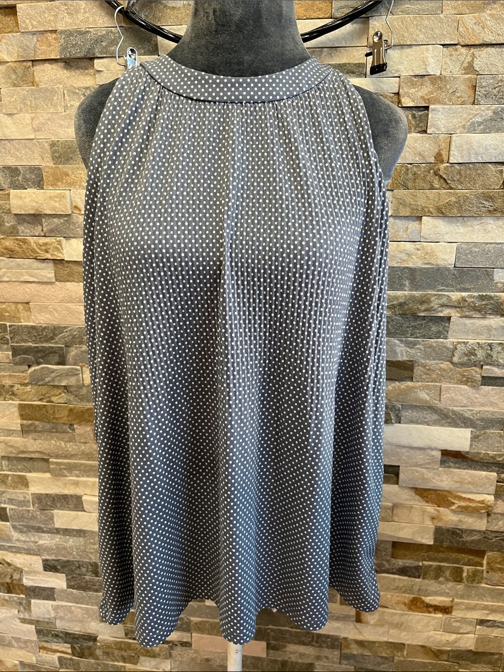 Adrianna Papell Charcoal Gray Polka Dot Halter Top